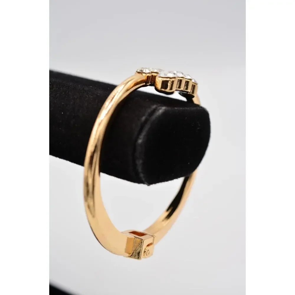 Hinged Bangle Bracelet Shiny Rhinestone Crystal Sparkling Gold Tone Bin8